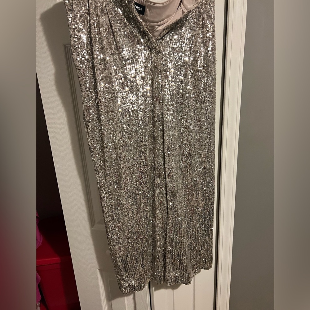 Express NWT silver sequin cropped high waisted pants
